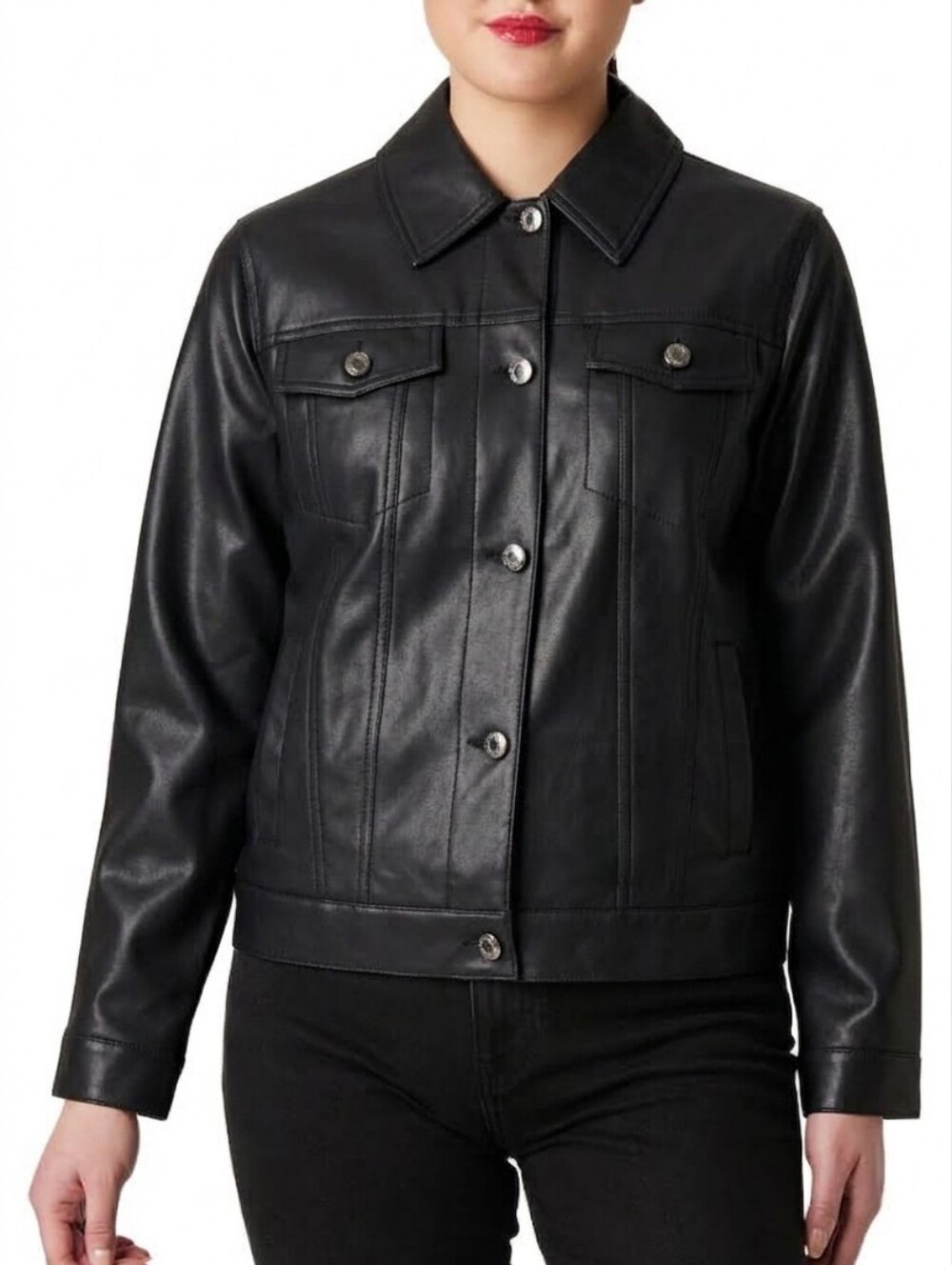 NWT Sanctuary Black Faux Leather Trucker Jacket XL